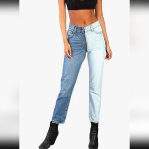 Revice Yin Yang High Waisted Two-tone Full Zipper Crop Jeans Tokyo